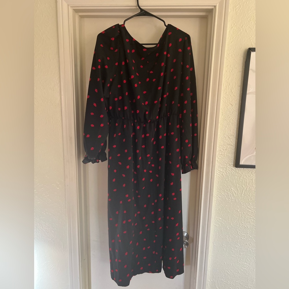 Elegant Black and Red strawberry print Dress